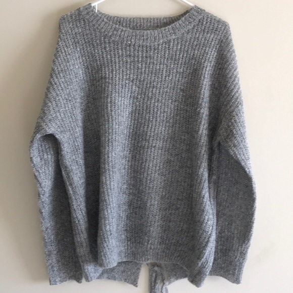 Grey wool blend Lace up sweater - Picture 3 of 8